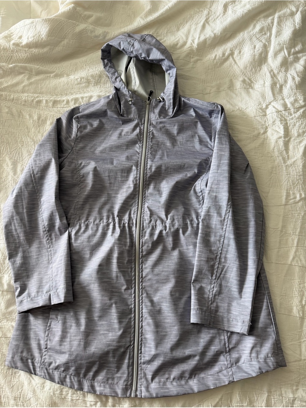 Light Gray and purple Hooded waterproof rain Jacket